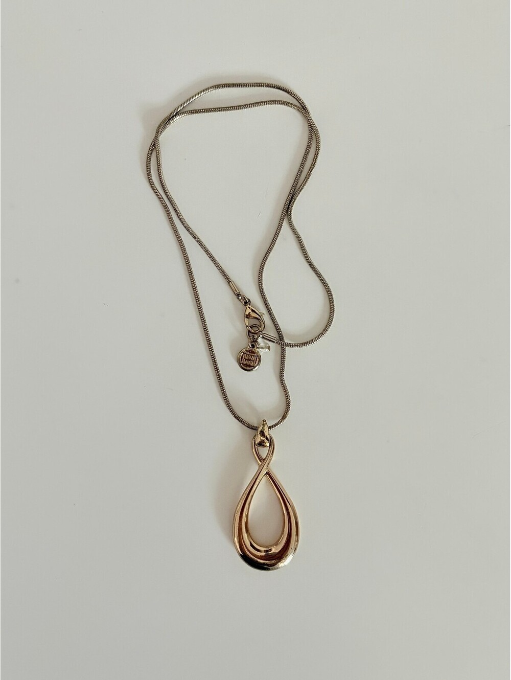 Gold Tone Necklace with Infinity Teardrop Pendant Snake Chain 24" Dana Buchman